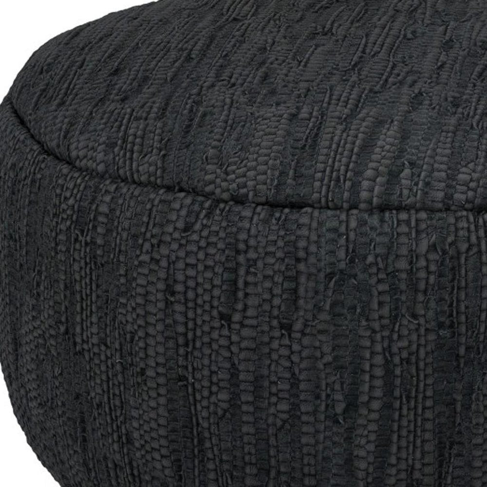30" Black Genuine Leather Round Pouf Ottoman — view 8