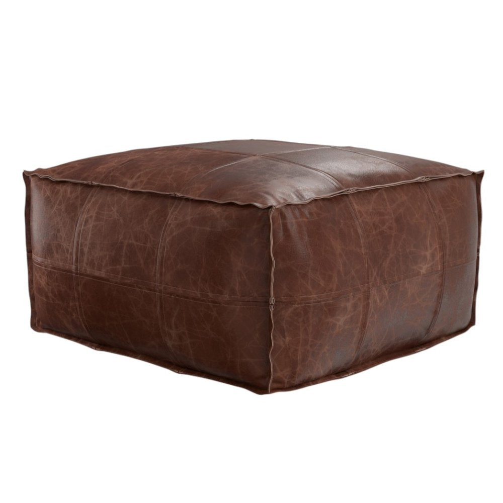 26" Dark Brown Leather Pouf Ottoman HomeRoots
