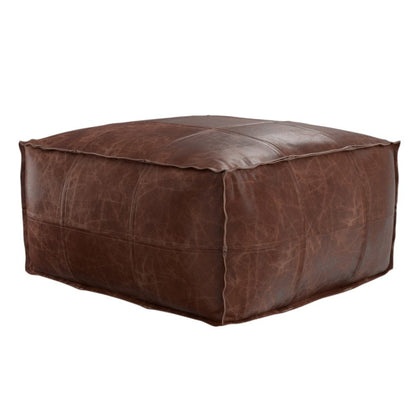 26" Dark Brown Leather Pouf Ottoman HomeRoots