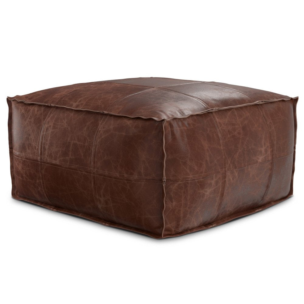 26" Dark Brown Leather Pouf Ottoman — view 1
