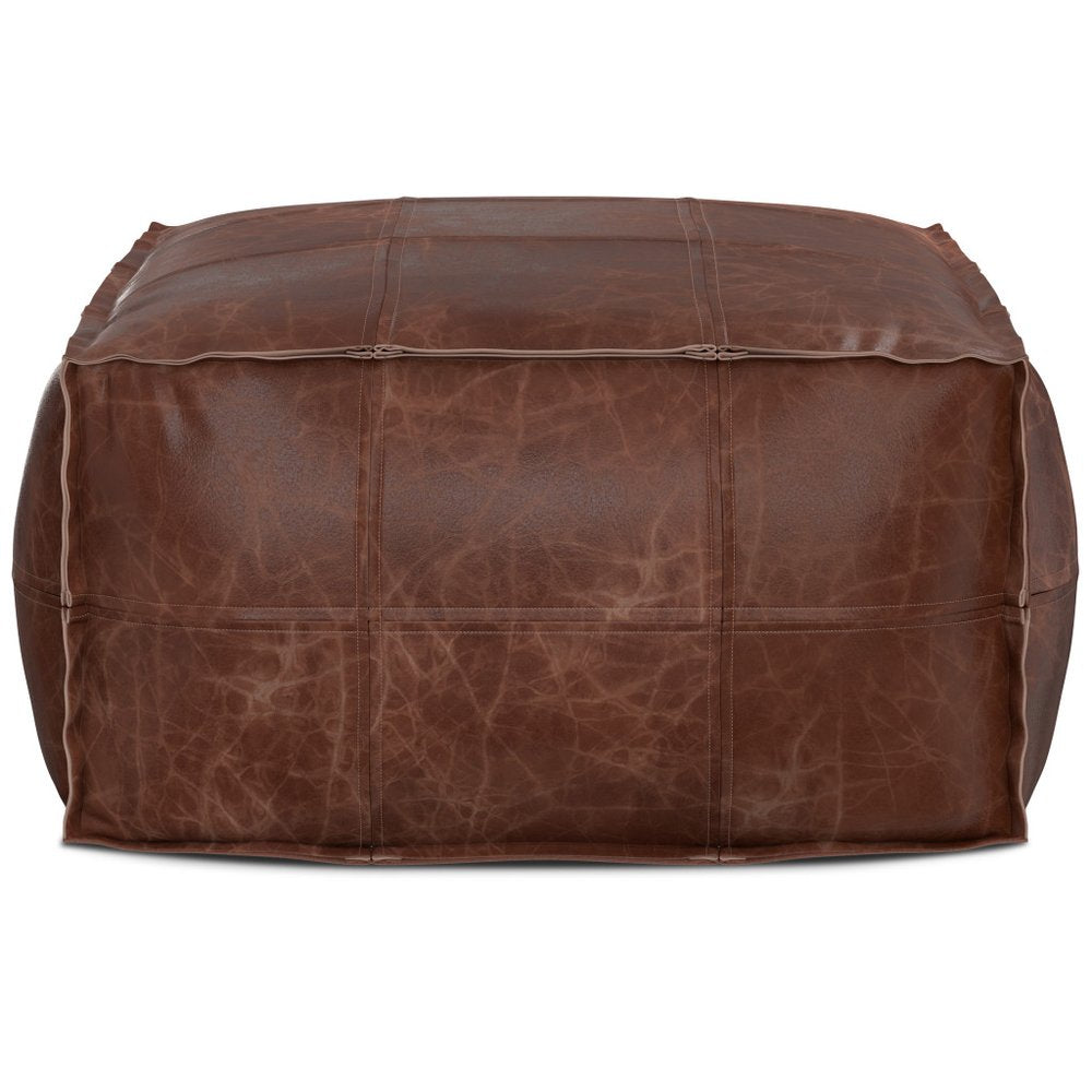 26" Dark Brown Leather Pouf Ottoman HomeRoots