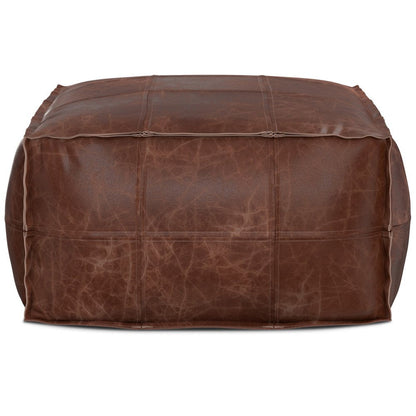 26" Dark Brown Leather Pouf Ottoman HomeRoots
