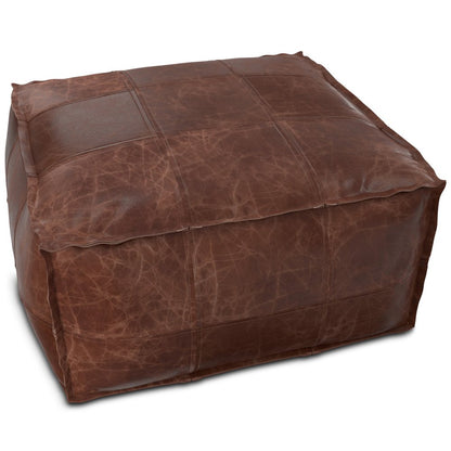 26" Dark Brown Leather Pouf Ottoman HomeRoots