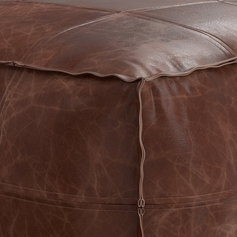 26" Dark Brown Leather Pouf Ottoman HomeRoots
