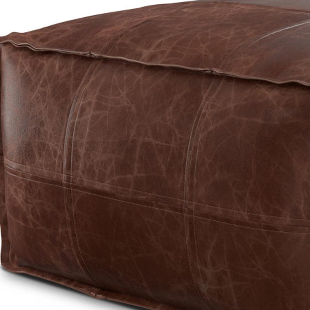 26" Dark Brown Leather Pouf Ottoman HomeRoots