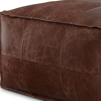 26" Dark Brown Leather Pouf Ottoman HomeRoots