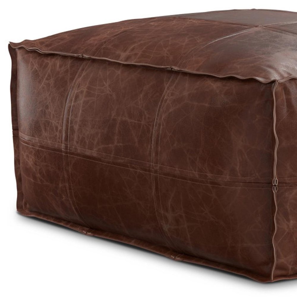 26" Dark Brown Leather Pouf Ottoman — view 6
