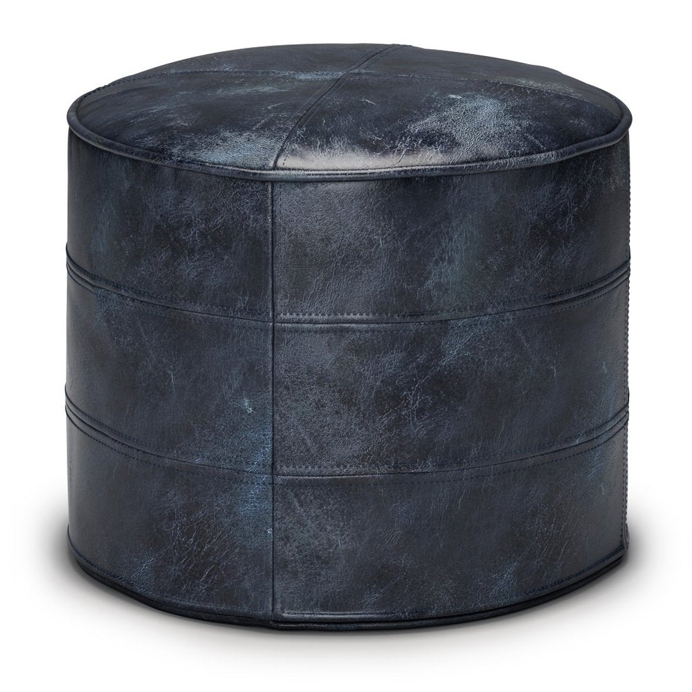 18" Brown Genuine Leather Round Pouf Ottoman HomeRoots