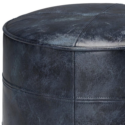 18" Brown Genuine Leather Round Pouf Ottoman HomeRoots