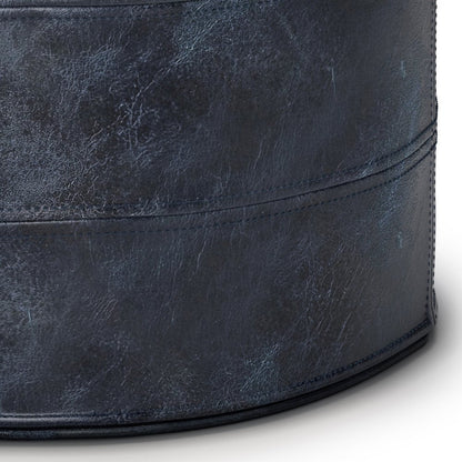 18" Brown Genuine Leather Round Pouf Ottoman HomeRoots