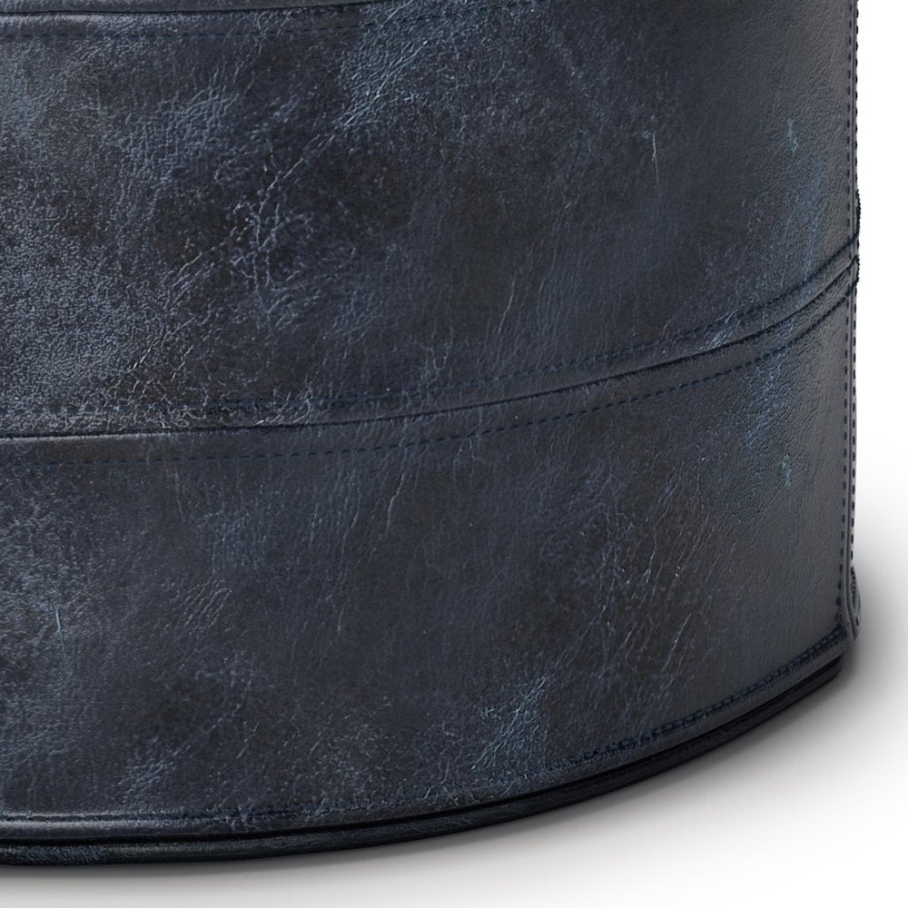 18" Brown Genuine Leather Round Pouf Ottoman — view 10