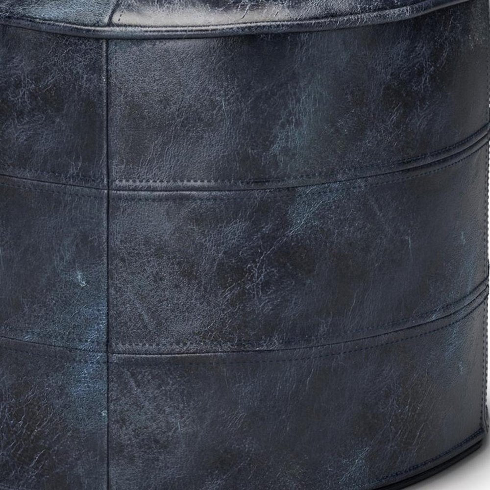 18" Brown Genuine Leather Round Pouf Ottoman HomeRoots