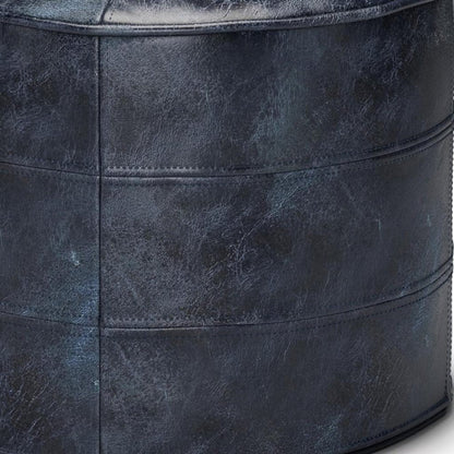 18" Brown Genuine Leather Round Pouf Ottoman HomeRoots