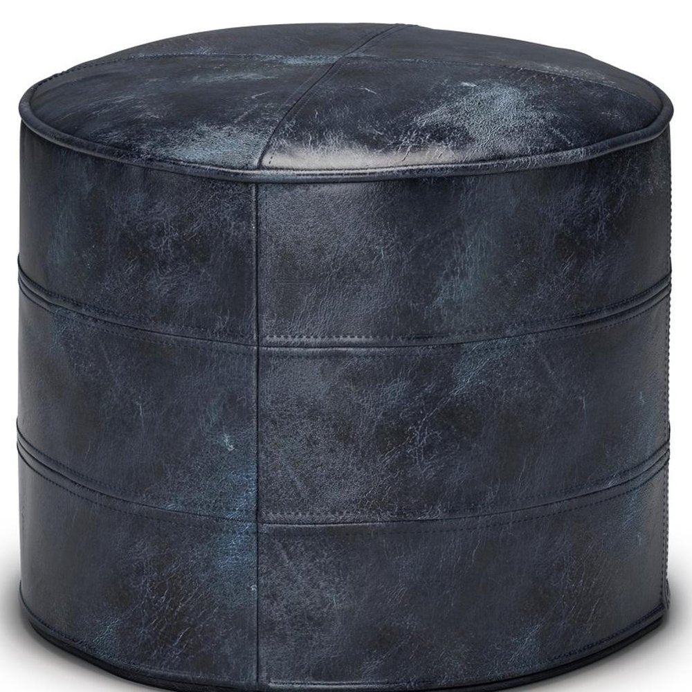 18" Brown Genuine Leather Round Pouf Ottoman HomeRoots