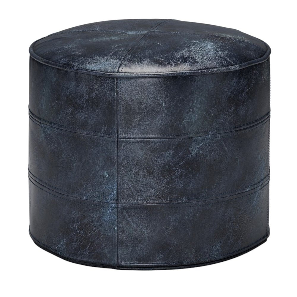 18" Brown Genuine Leather Round Pouf Ottoman — view 14