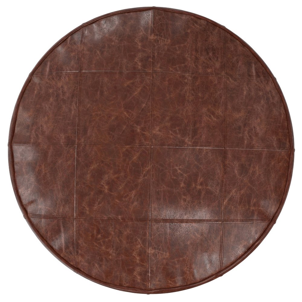 34" Brown Genuine Leather Round Pouf Ottoman HomeRoots
