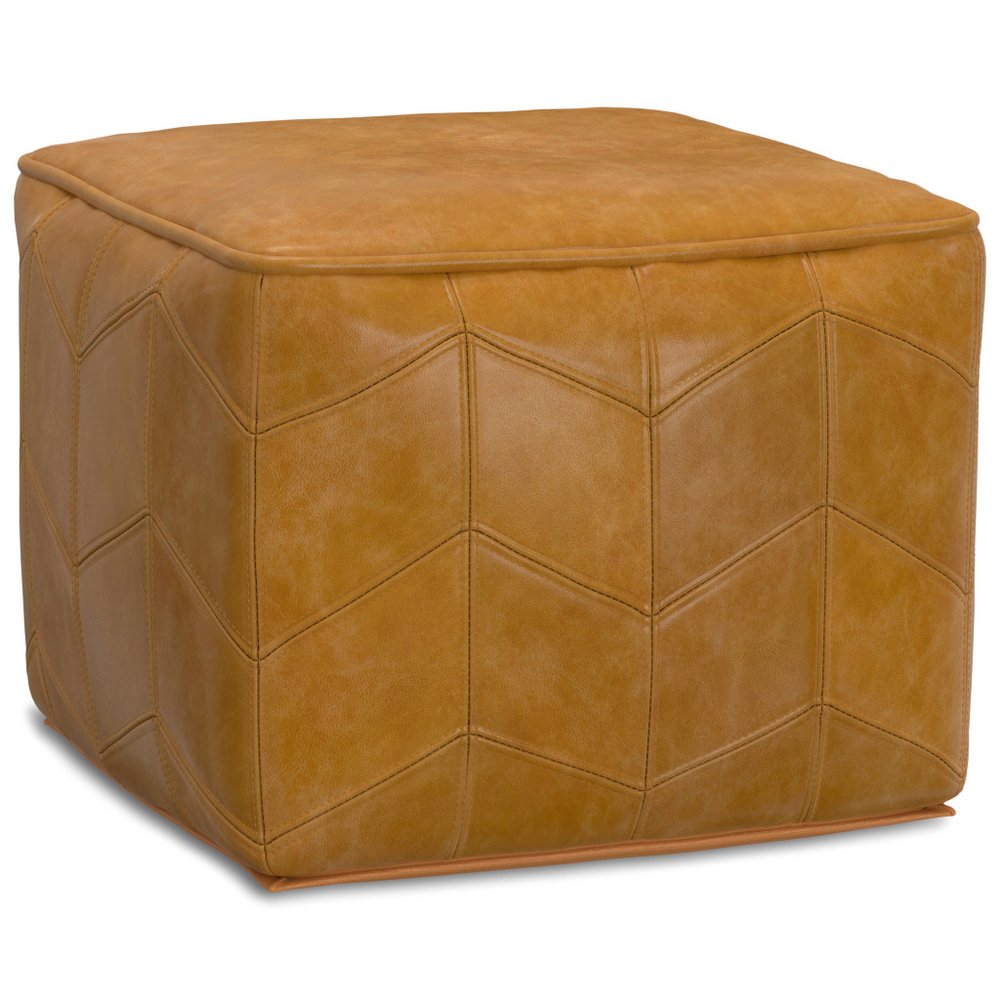 18" Brown Genuine Leather Pouf Ottoman — view 1