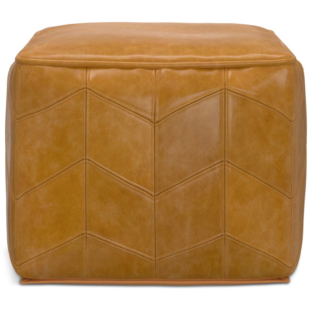 18" Brown Genuine Leather Pouf Ottoman HomeRoots