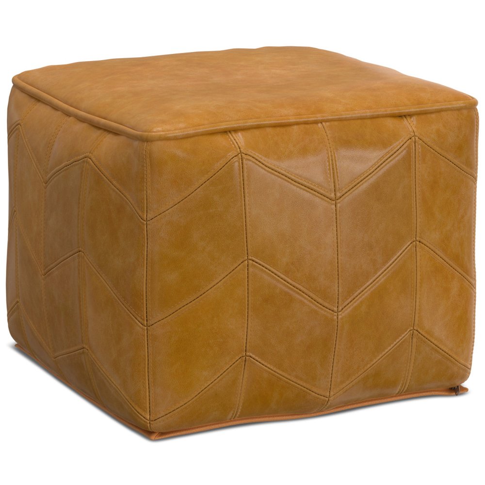 18" Brown Genuine Leather Pouf Ottoman HomeRoots