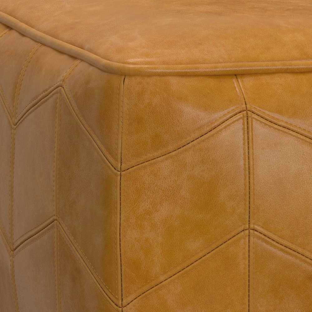 18" Brown Genuine Leather Pouf Ottoman HomeRoots
