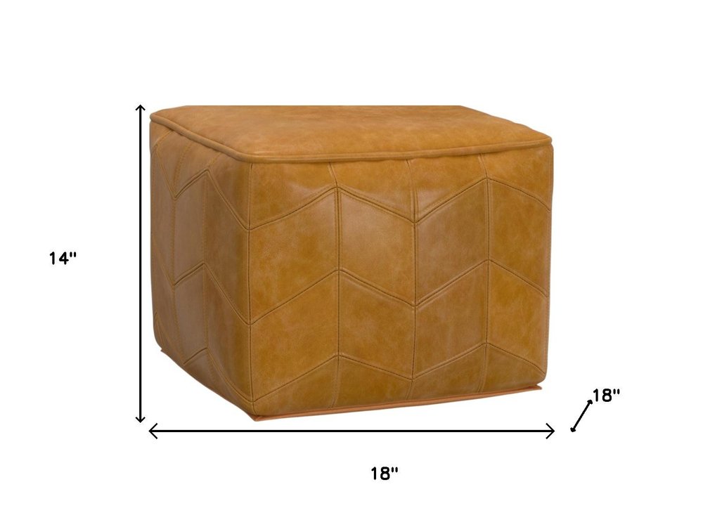 18" Brown Genuine Leather Pouf Ottoman HomeRoots