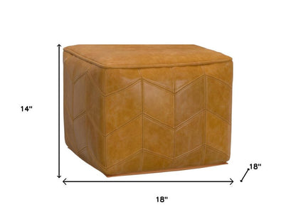 18" Brown Genuine Leather Pouf Ottoman HomeRoots