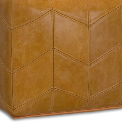 18" Brown Genuine Leather Pouf Ottoman HomeRoots
