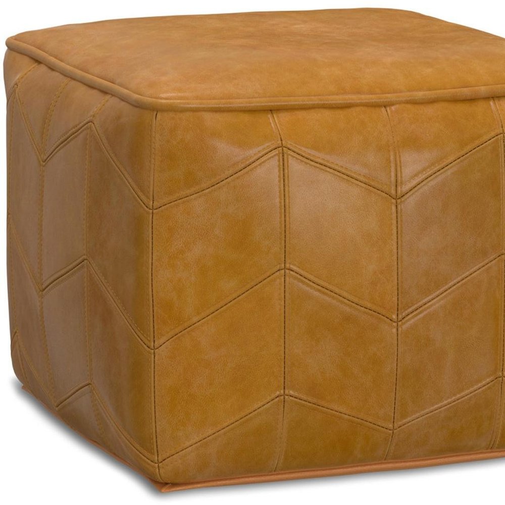 18" Brown Genuine Leather Pouf Ottoman HomeRoots