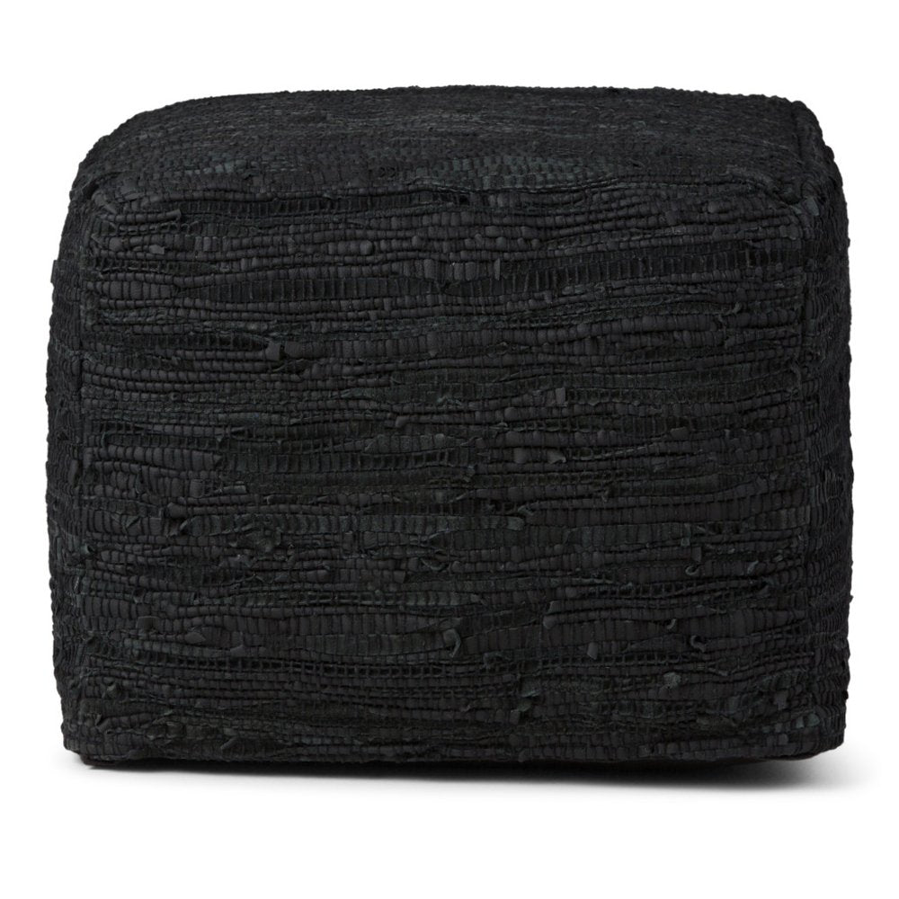 18" Black Genuine Leather Pouf Ottoman — view 9