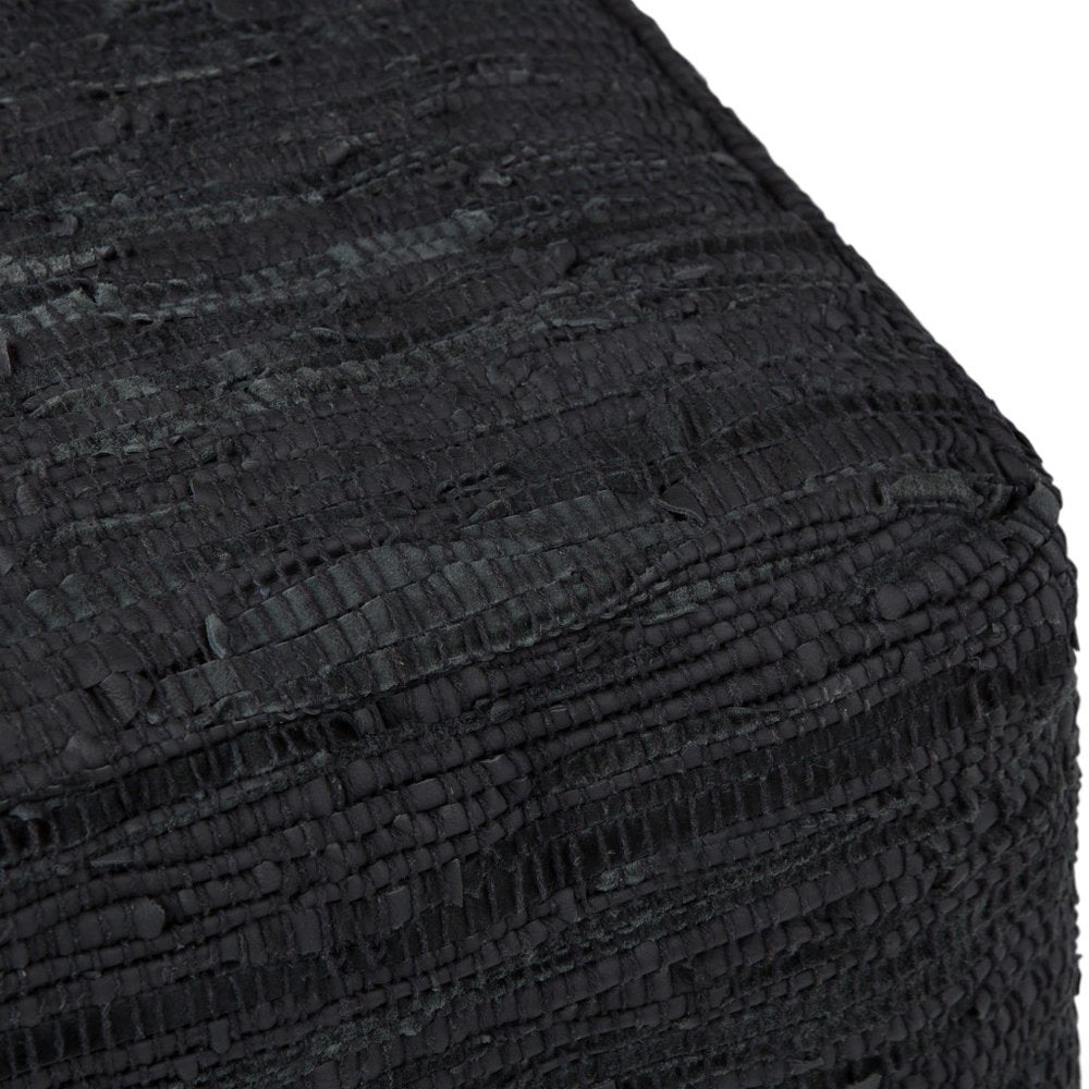 18" Black Genuine Leather Pouf Ottoman — view 10