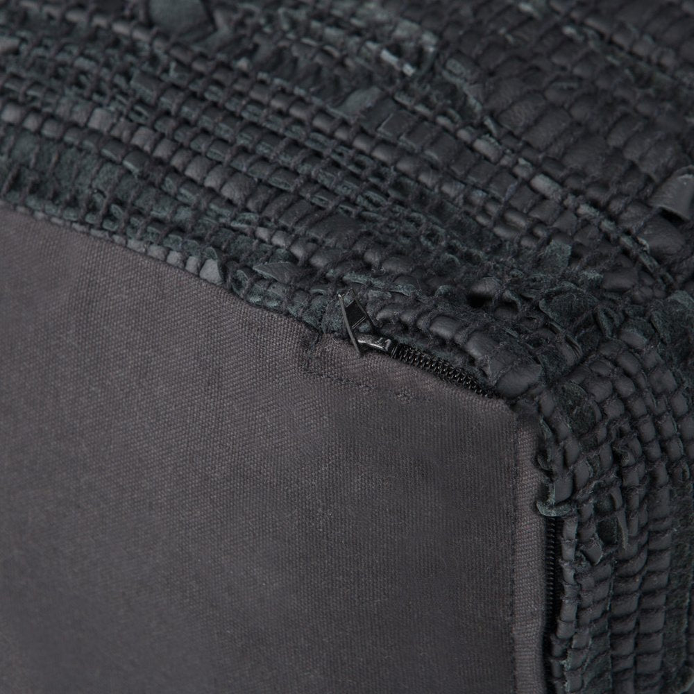 18" Black Genuine Leather Pouf Ottoman HomeRoots