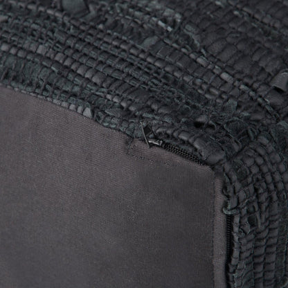 18" Black Genuine Leather Pouf Ottoman HomeRoots