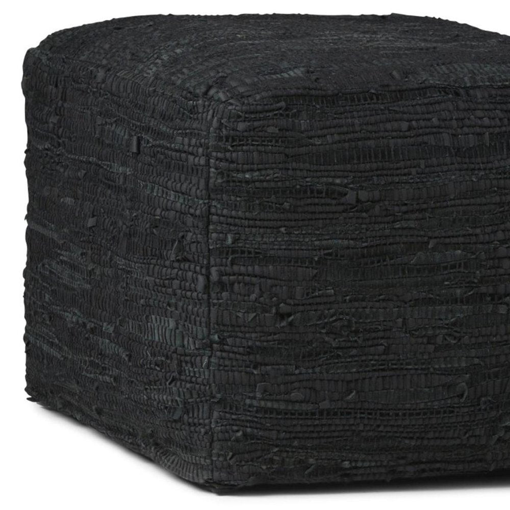 18" Black Genuine Leather Pouf Ottoman — view 12