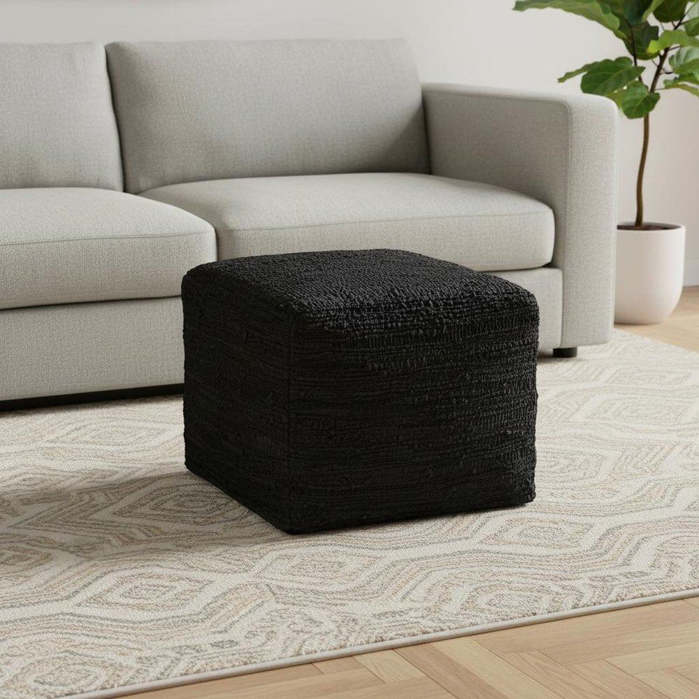 18" Black Genuine Leather Pouf Ottoman — view 13