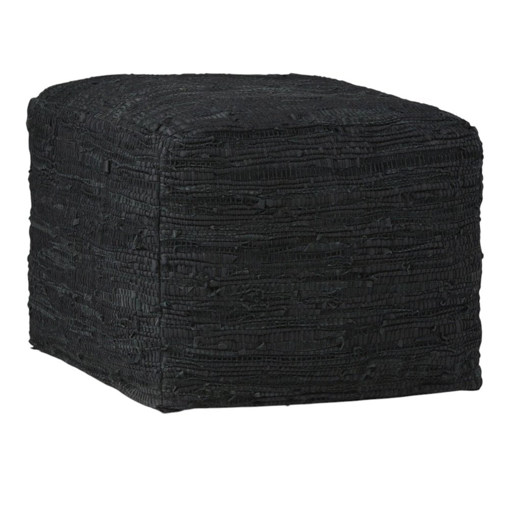 18" Black Genuine Leather Pouf Ottoman — view 14