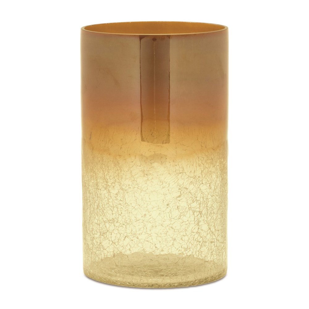 Set of Two Gold Glass Tabletop Pillar Candle Holders HomeRoots