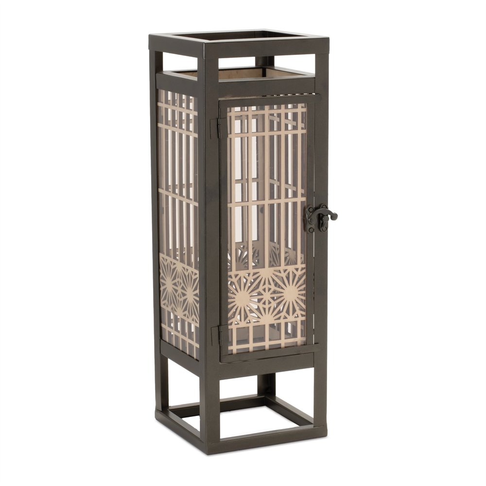 15" Brown Geometric Iron Tabletop Pillar Candle Holder HomeRoots