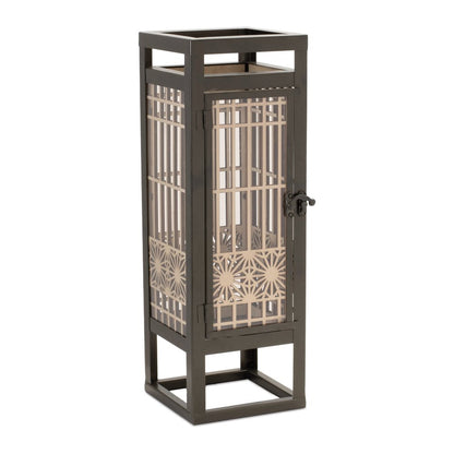 15" Brown Geometric Iron Tabletop Pillar Candle Holder HomeRoots