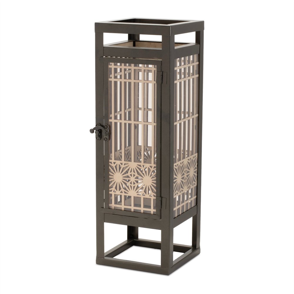 15" Brown Geometric Iron Tabletop Pillar Candle Holder HomeRoots