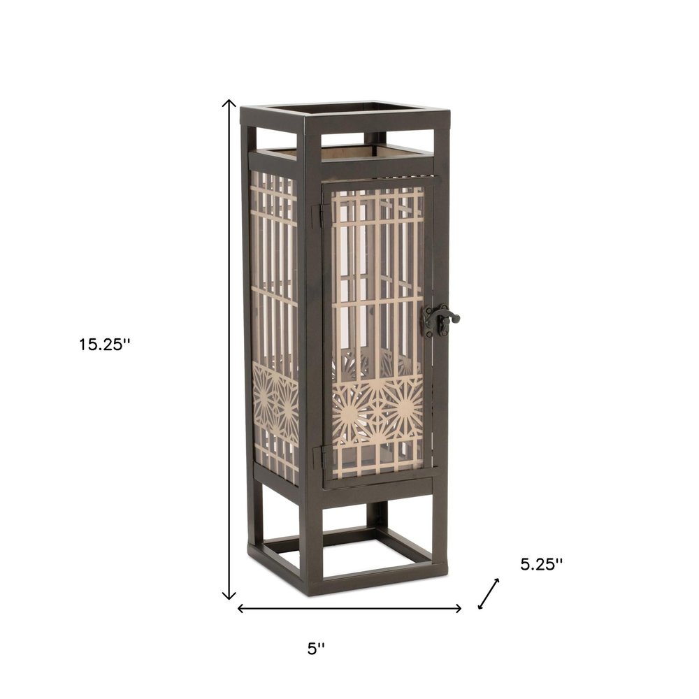 15" Brown Geometric Iron Tabletop Pillar Candle Holder HomeRoots