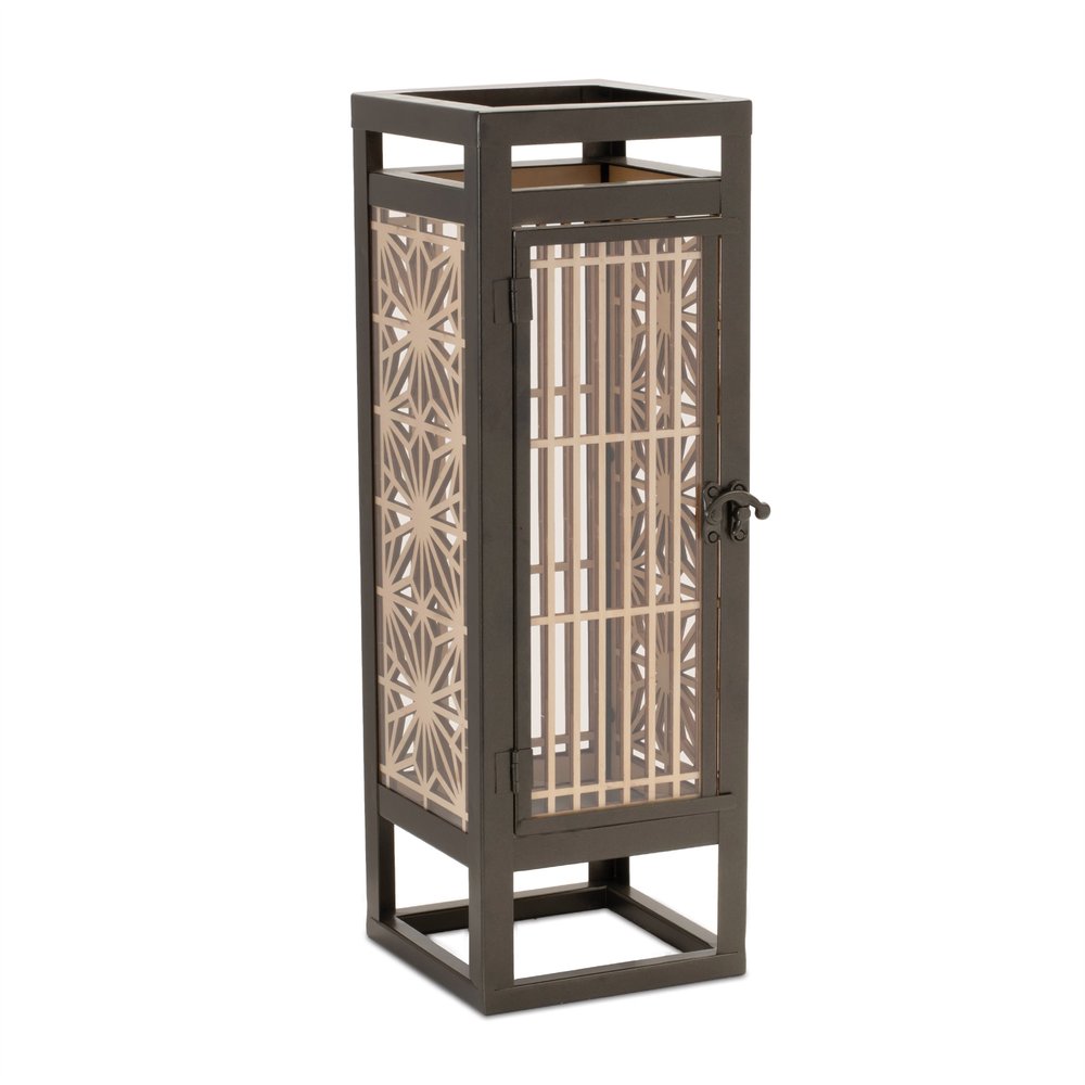 16" Brown Geometric Iron Tabletop Pillar Candle Holder HomeRoots