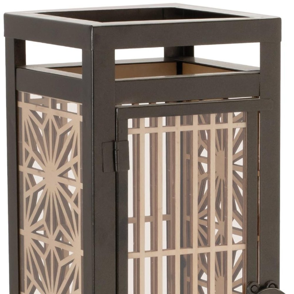 16" Brown Geometric Iron Tabletop Pillar Candle Holder HomeRoots