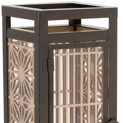 16" Brown Geometric Iron Tabletop Pillar Candle Holder HomeRoots