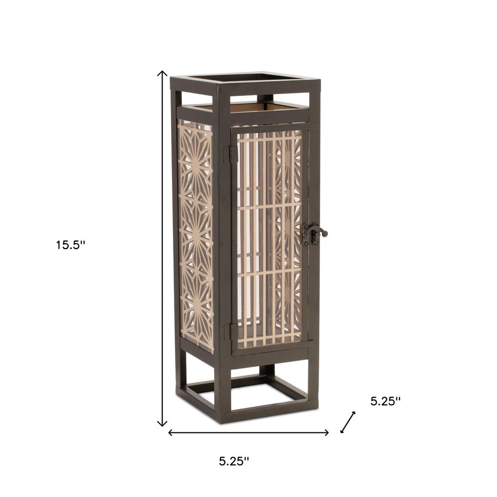 16" Brown Geometric Iron Tabletop Pillar Candle Holder HomeRoots