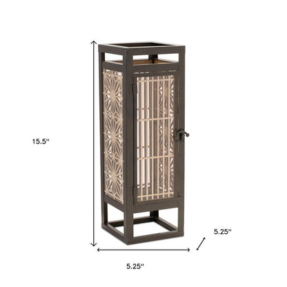 16" Brown Geometric Iron Tabletop Pillar Candle Holder HomeRoots