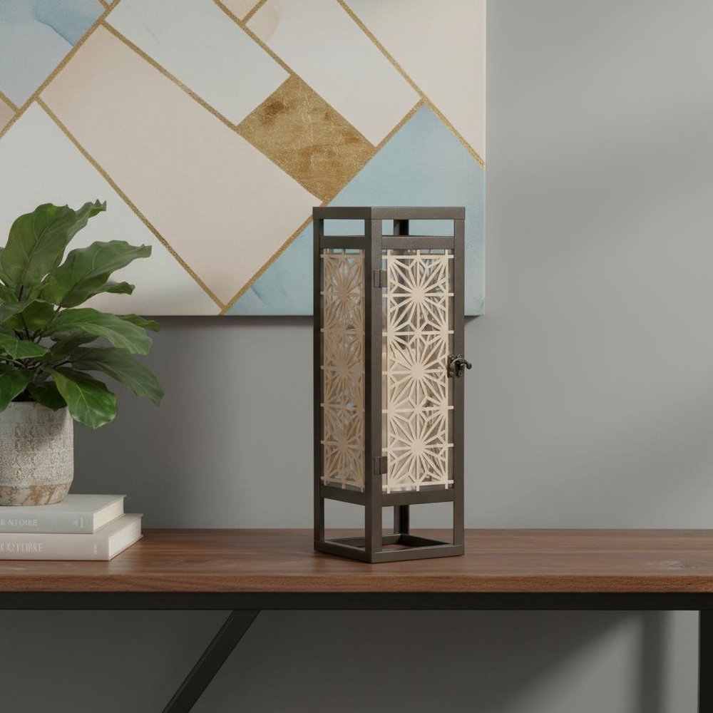 16" Brown Geometric Iron Tabletop Pillar Candle Holder HomeRoots