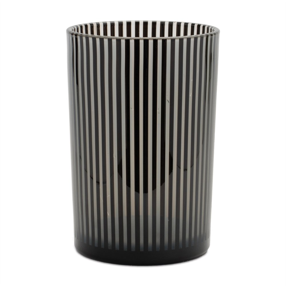 Set of Two Black Striped Glass Tabletop Pillar Candle Holders HomeRoots