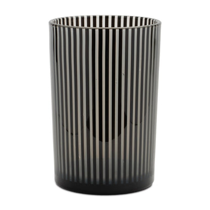 Set of Two Black Striped Glass Tabletop Pillar Candle Holders HomeRoots