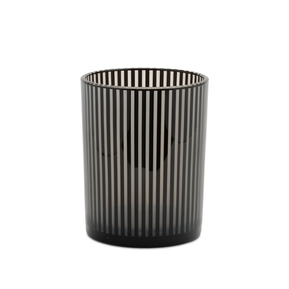 Set of Two Black Striped Glass Tabletop Pillar Candle Holders HomeRoots