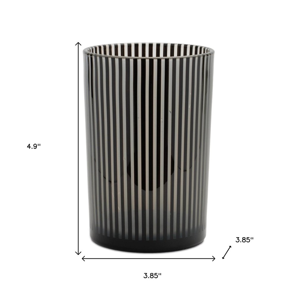 Set of Two Black Striped Glass Tabletop Pillar Candle Holders HomeRoots